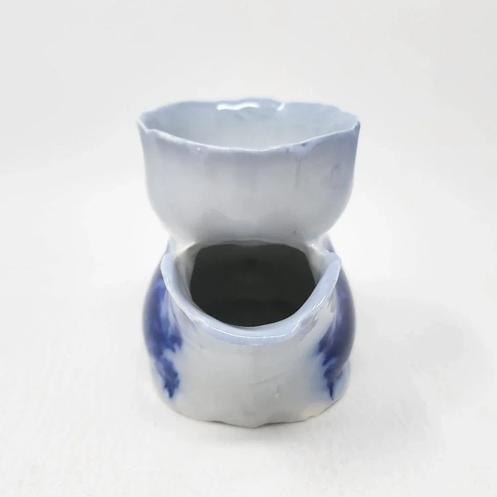 Antique Ceramic Scuttle Shaving Mug Blue Floral Victorian Male Vanity Decor 4